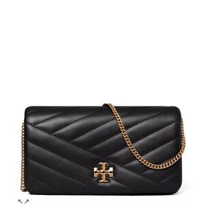 Tory Burch Black Quilted Crossbody Bag with Gold Chain.